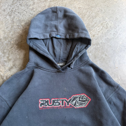 Rusty Surfboards Faded Distressed Hoodie Sleeve Hit - L