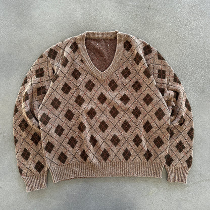 Argyle V Neck Sweater Geometric 90's - XL