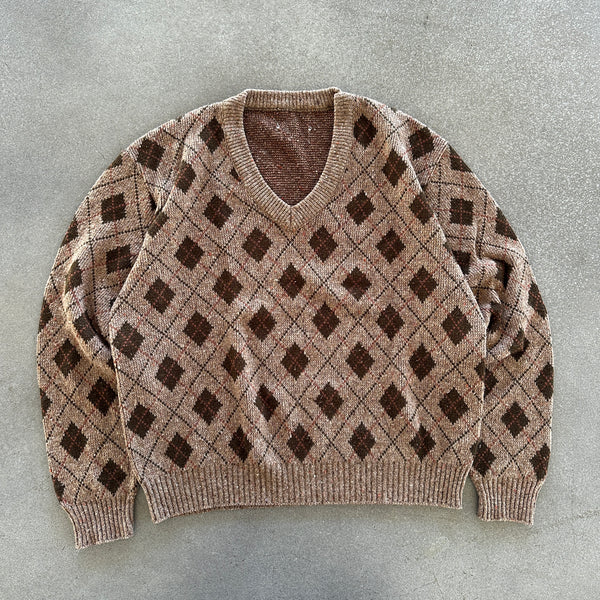 Argyle V Neck Sweater Geometric 90's - XL
