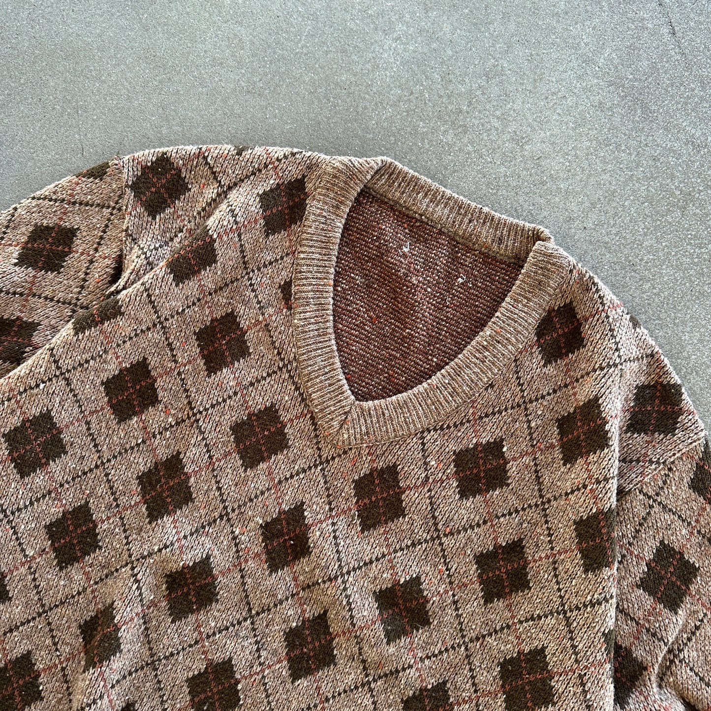 Argyle V Neck Sweater Geometric 90's - XL