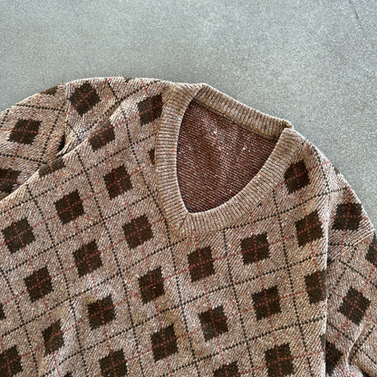 Argyle V Neck Sweater Geometric 90's - XL