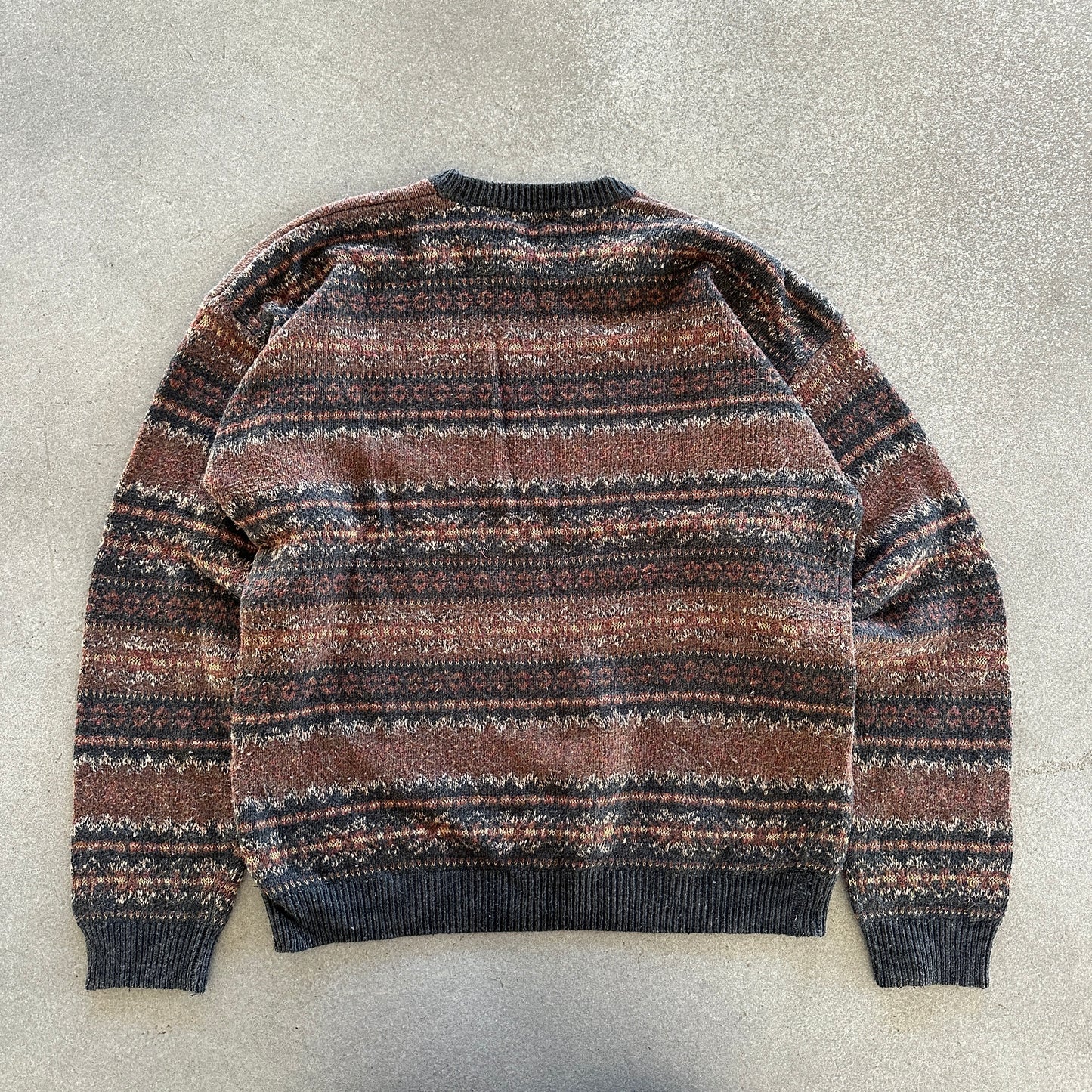 Arrow Fair Isle Pattern Grandpa Ramie Sweater Earth Tone 90's - M