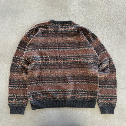 Arrow Fair Isle Pattern Grandpa Ramie Sweater Earth Tone 90's - M
