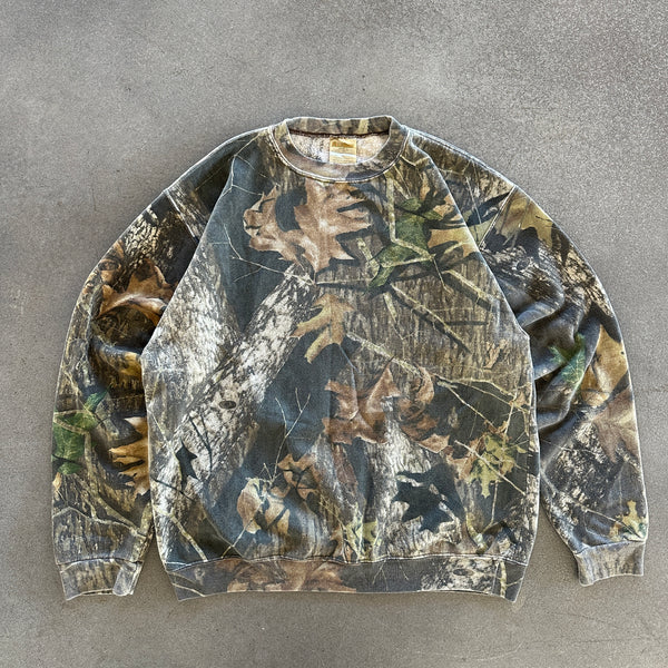 Camo Mossy Oak Field Staff Faded Crewneck Sweatshirt 90's - L