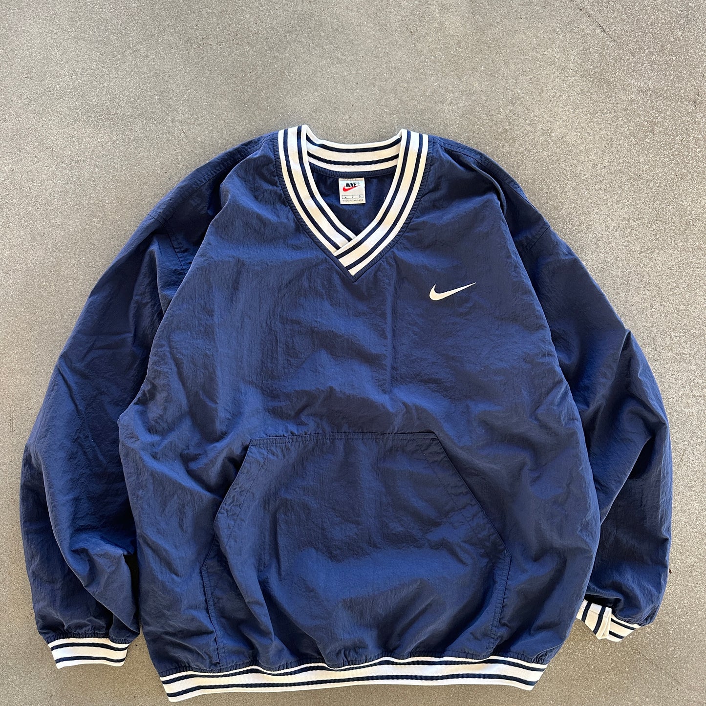 Nike Windbreaker V Neck Striped Pullover 90's - L