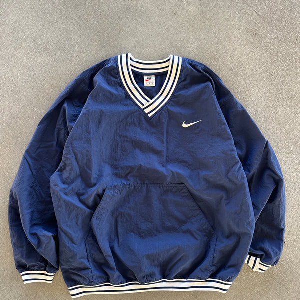 Nike Windbreaker V Neck Striped Pullover 90's - L