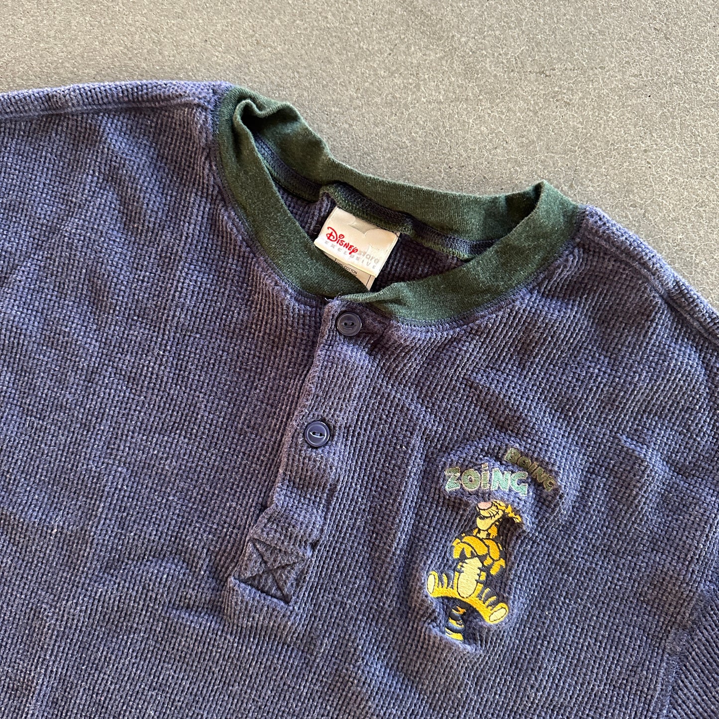Disney Store Thermal Waffle Knit Henley Shirt Tigger Boing Zoing 90's - L