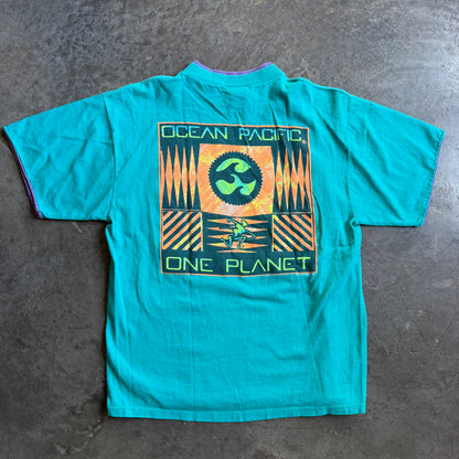 Ocean Pacific Double Collar One Planet Graphic Shirt 90's - M