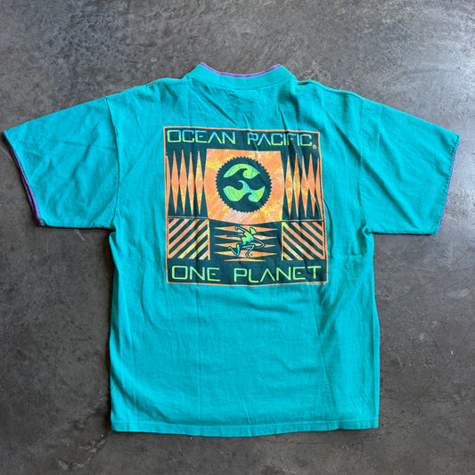 Ocean Pacific Double Collar One Planet Graphic Shirt 90's - M