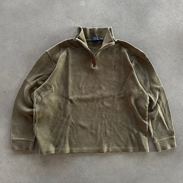 Polo Ralph Lauren 1/4 Zip Pullover Brown Sweatshirt 00's - XL