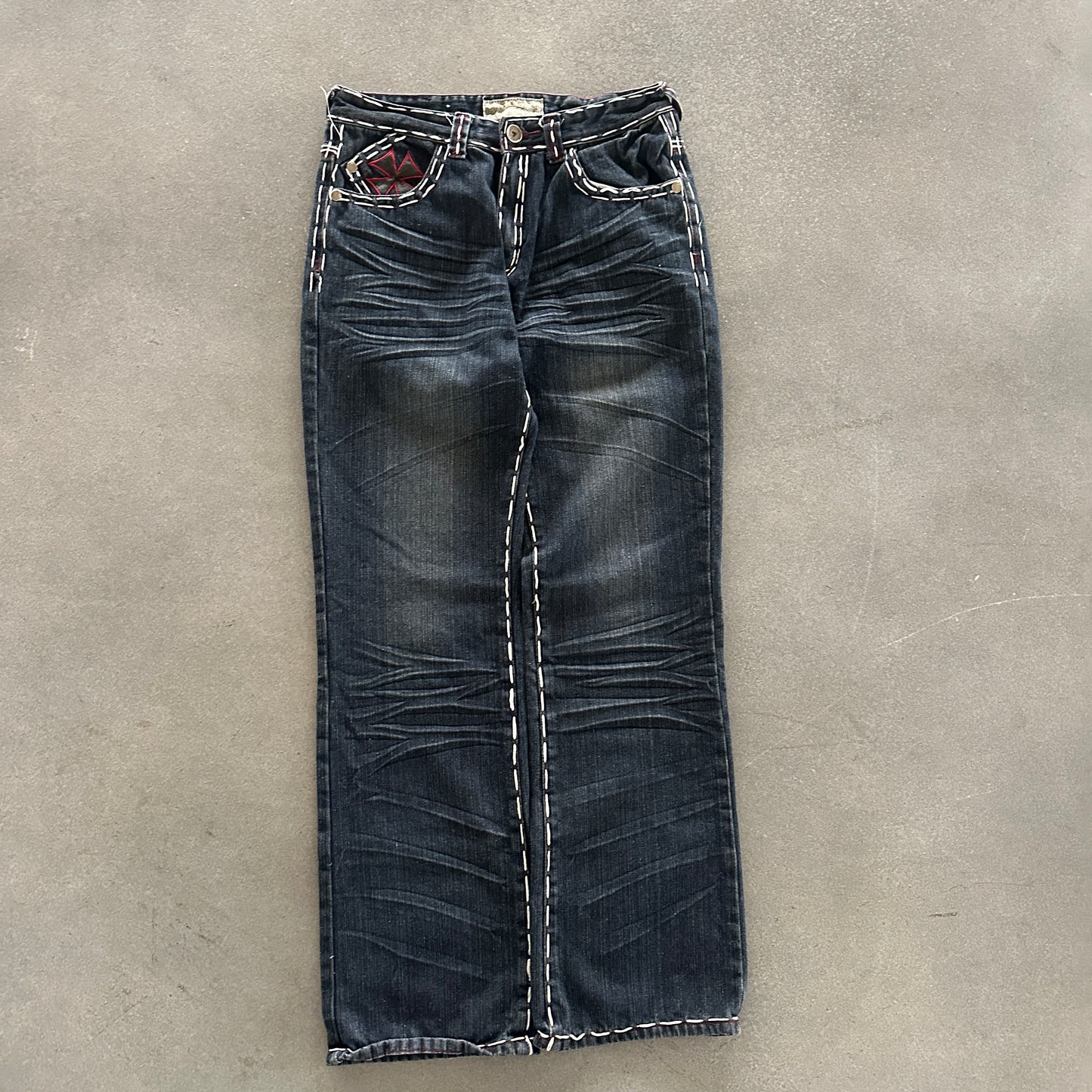 VKN Contrast Stitched Jeans Embellished Red Cross Y2K 00's - 30