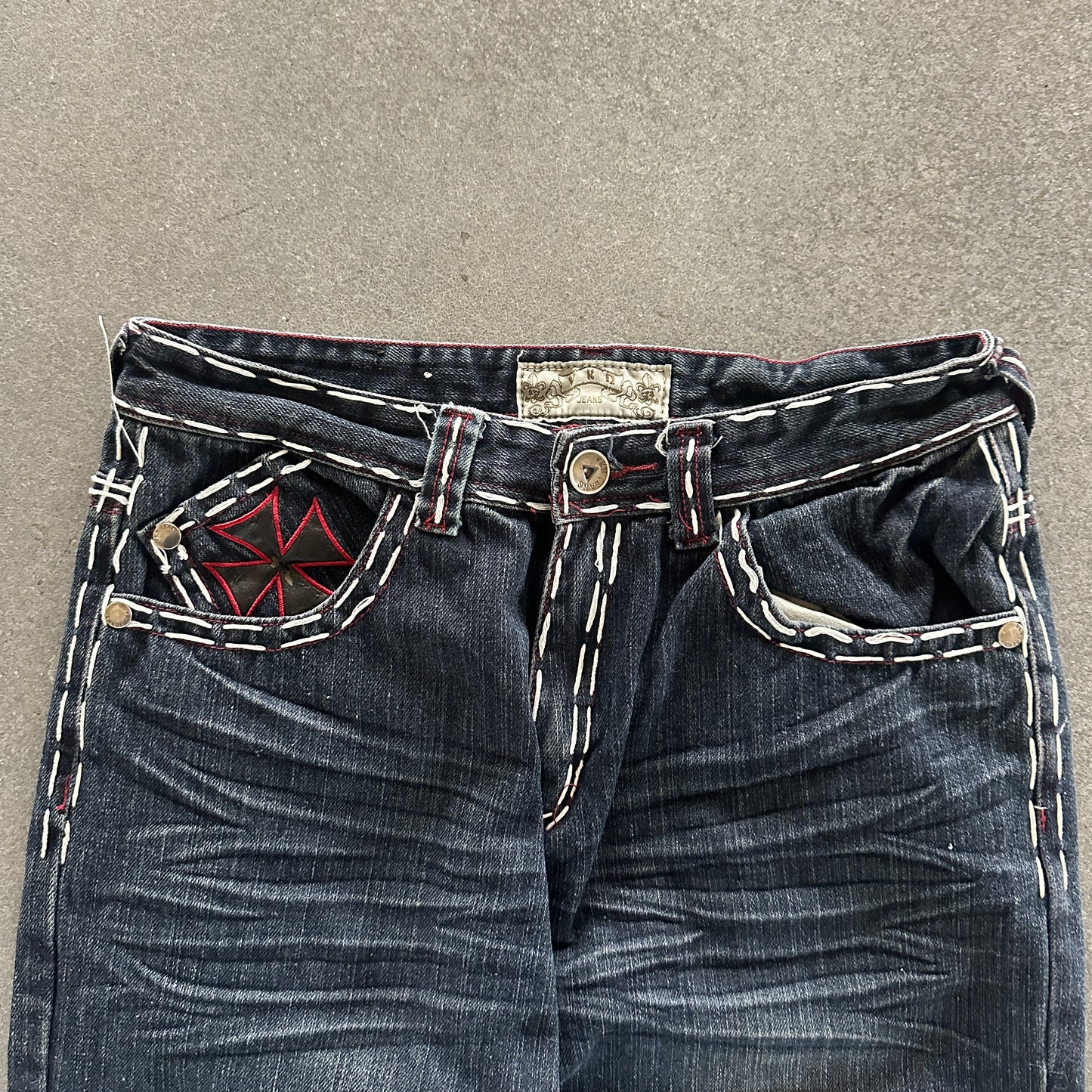 VKN Contrast Stitched Jeans Embellished Red Cross Y2K 00's - 30