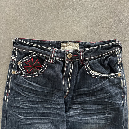 VKN Contrast Stitched Jeans Embellished Red Cross Y2K 00's - 30