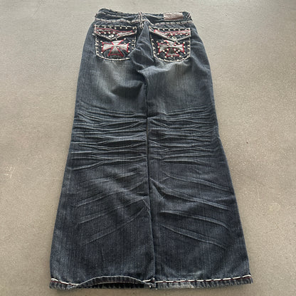 VKN Contrast Stitched Jeans Embellished Red Cross Y2K 00's - 30