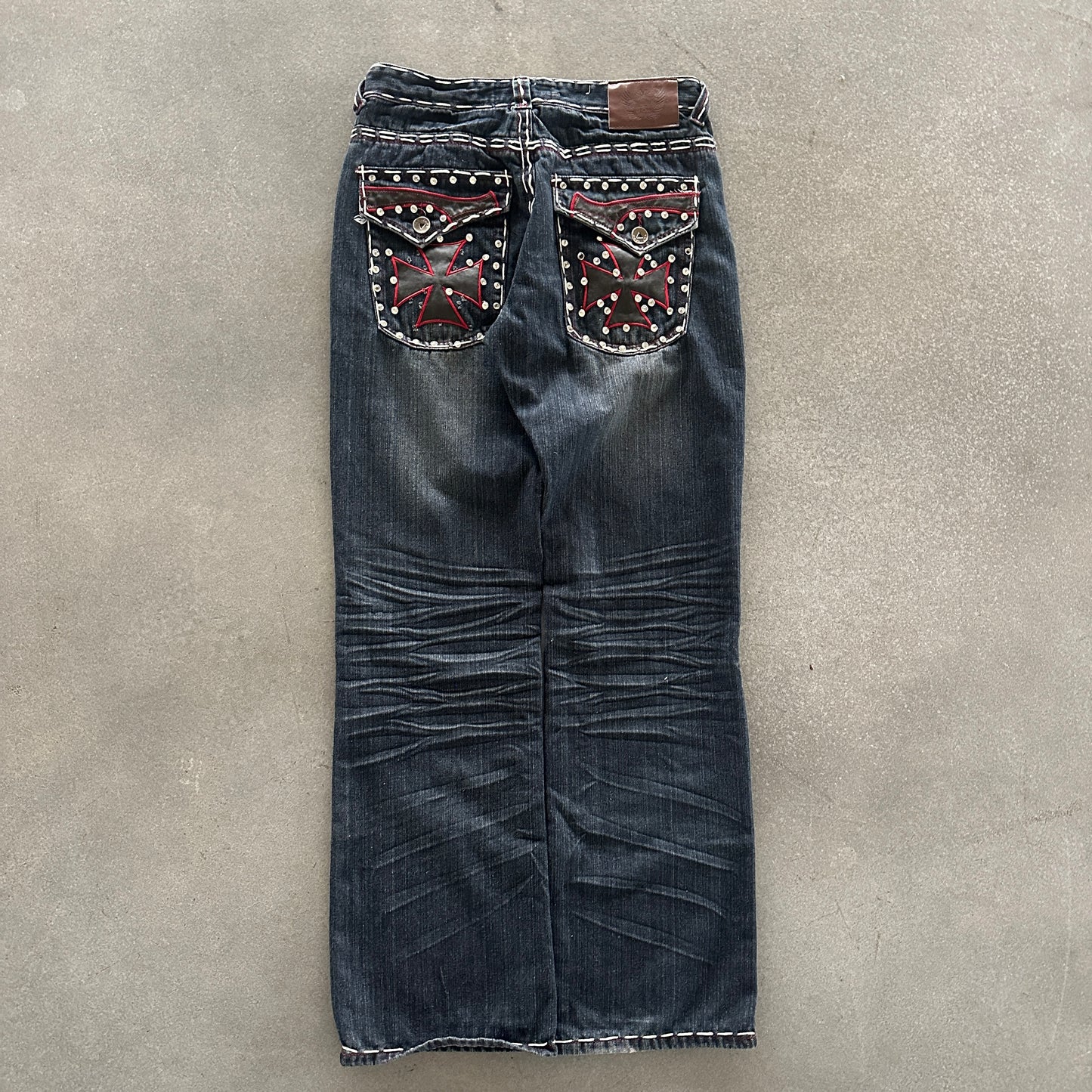VKN Contrast Stitched Jeans Embellished Red Cross Y2K 00's - 30