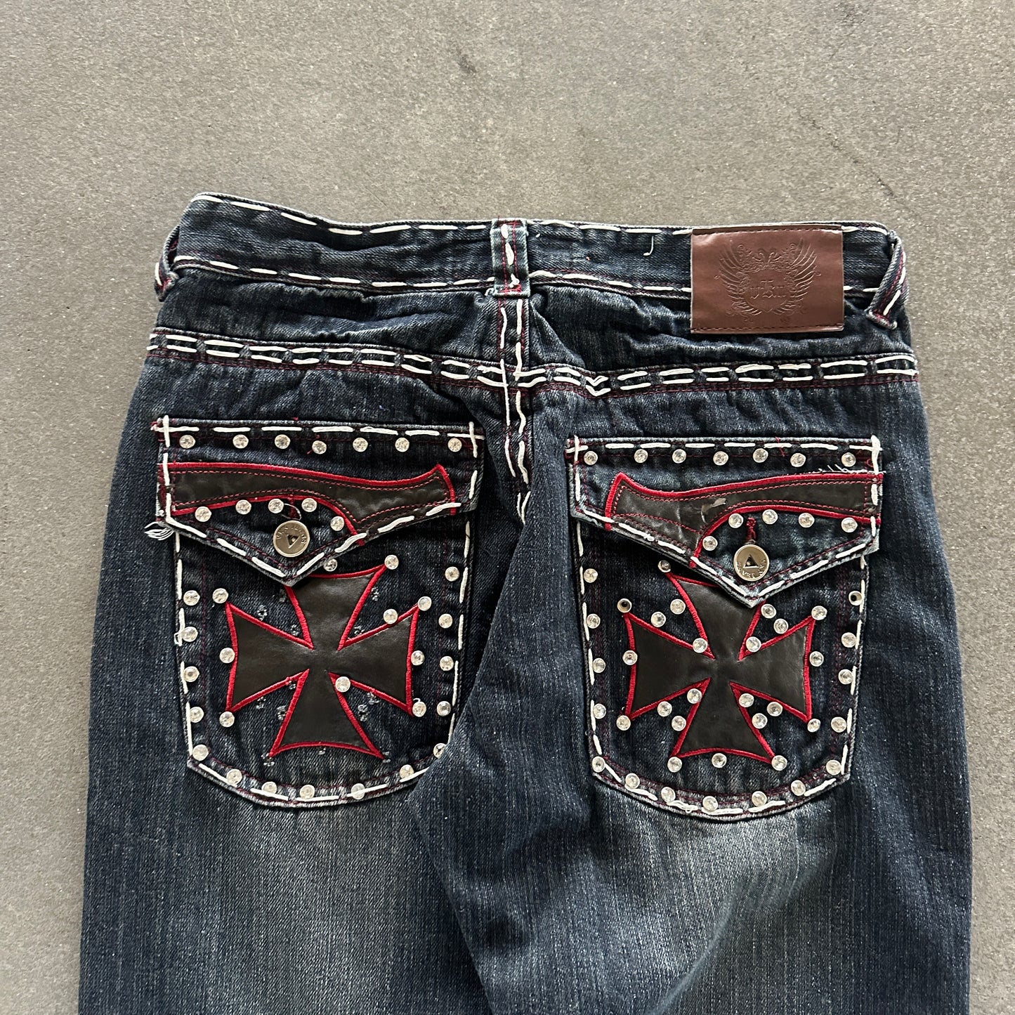VKN Contrast Stitched Jeans Embellished Red Cross Y2K 00's - 30
