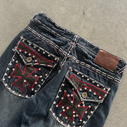 VKN Contrast Stitched Jeans Embellished Red Cross Y2K 00's - 30