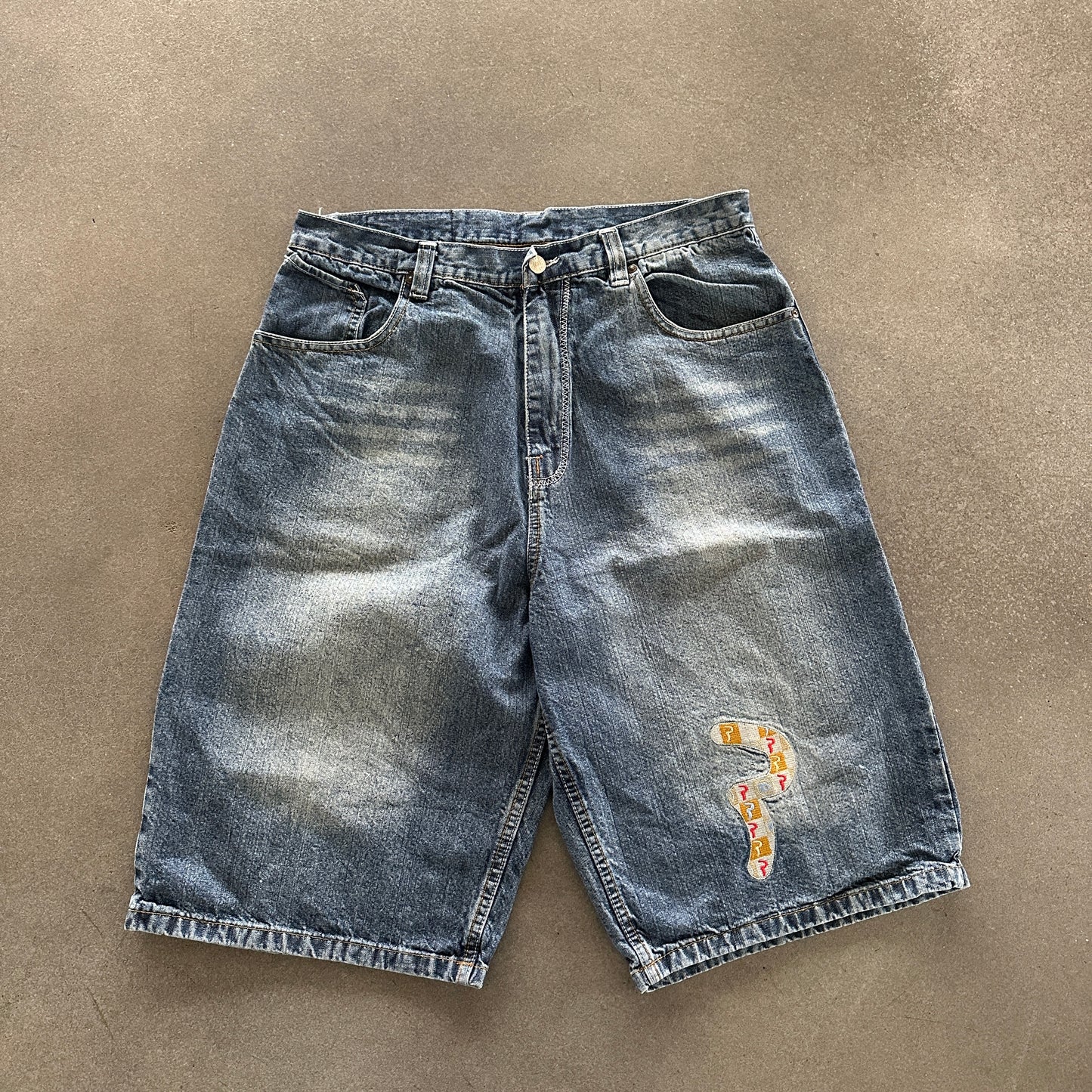 Evisu Genes Embroidered Logo Baggy Hip Hop Skater Jean Shorts 90's - 34