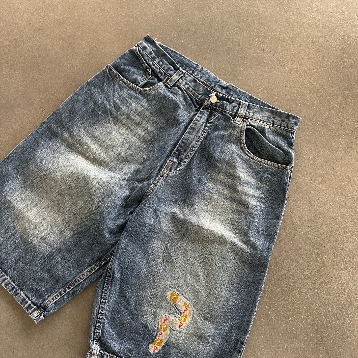 Evisu Genes Embroidered Logo Baggy Hip Hop Skater Jean Shorts 90's - 34