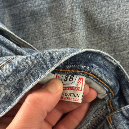 Evisu Genes Embroidered Logo Baggy Hip Hop Skater Jean Shorts 90's - 34