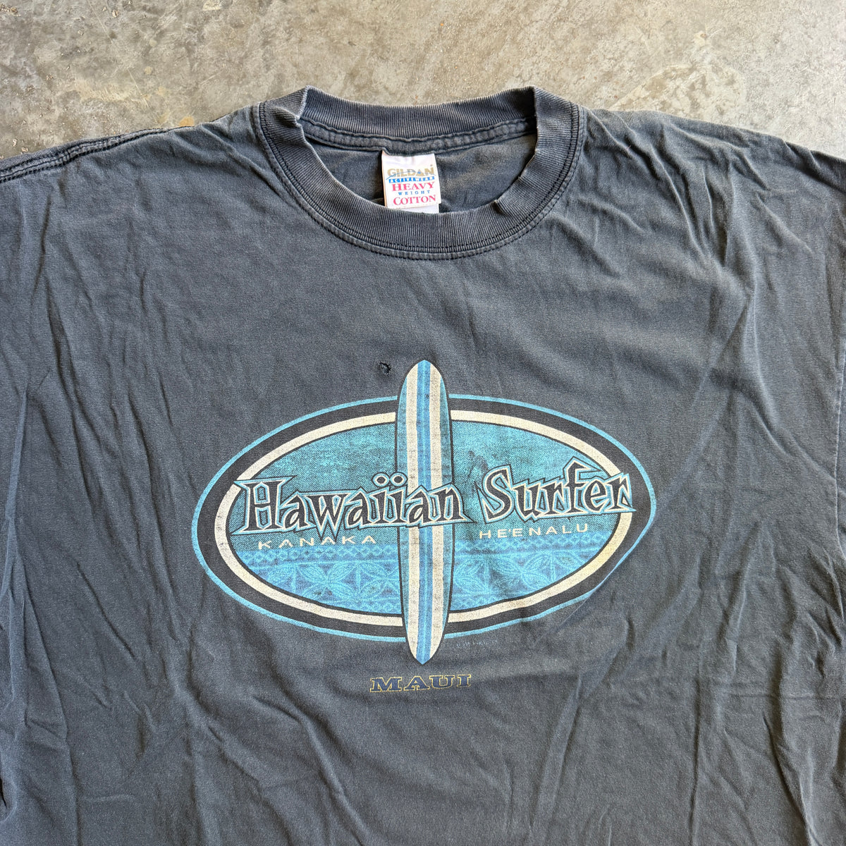 Hawaiian Surfer Longboard Graphic Faded Shirt 00's - XL