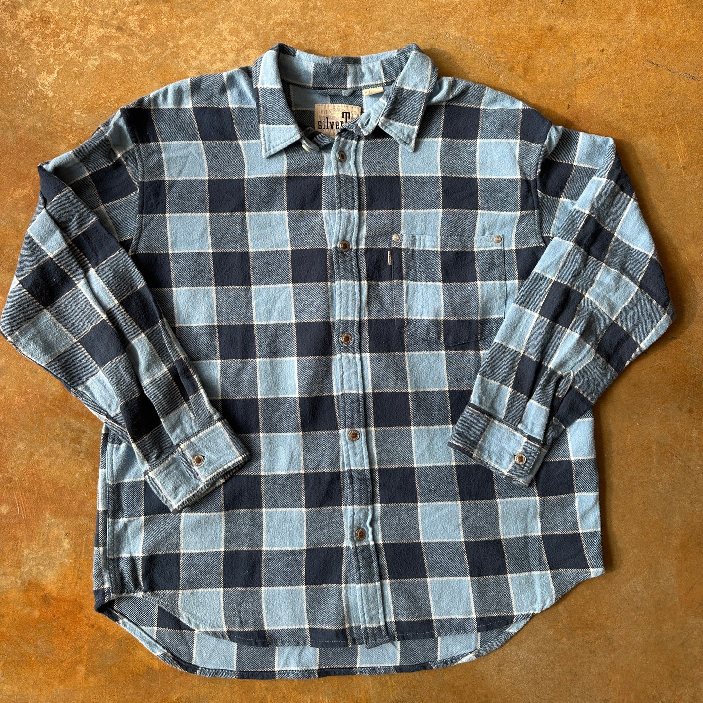Levis SilverTab Plaid Check Blue Long Sleeve Flannel Shirt