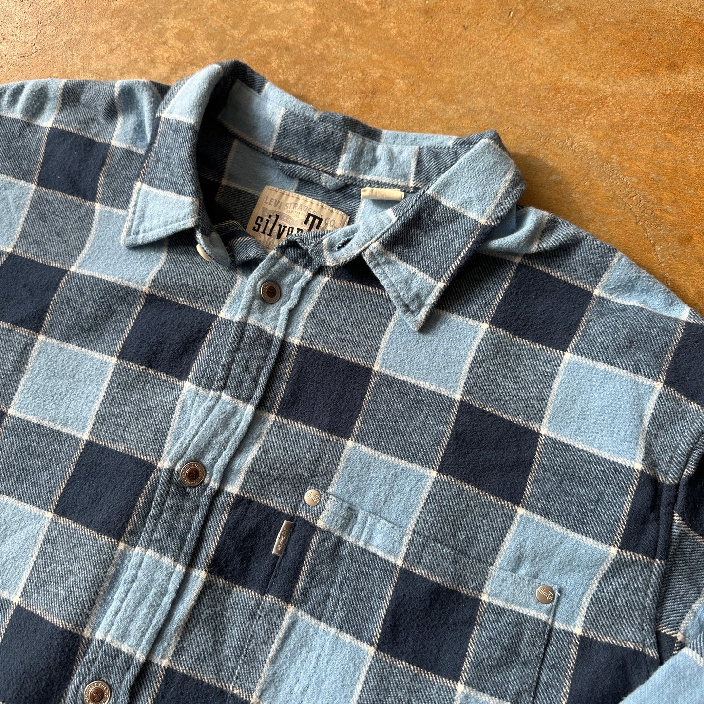 Levis SilverTab Plaid Check Blue Long Sleeve Flannel Shirt