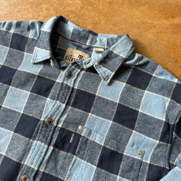Levis SilverTab Plaid Check Blue Long Sleeve Flannel Shirt hover