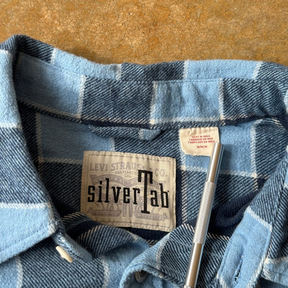 Levis SilverTab Plaid Check Blue Long Sleeve Flannel Shirt