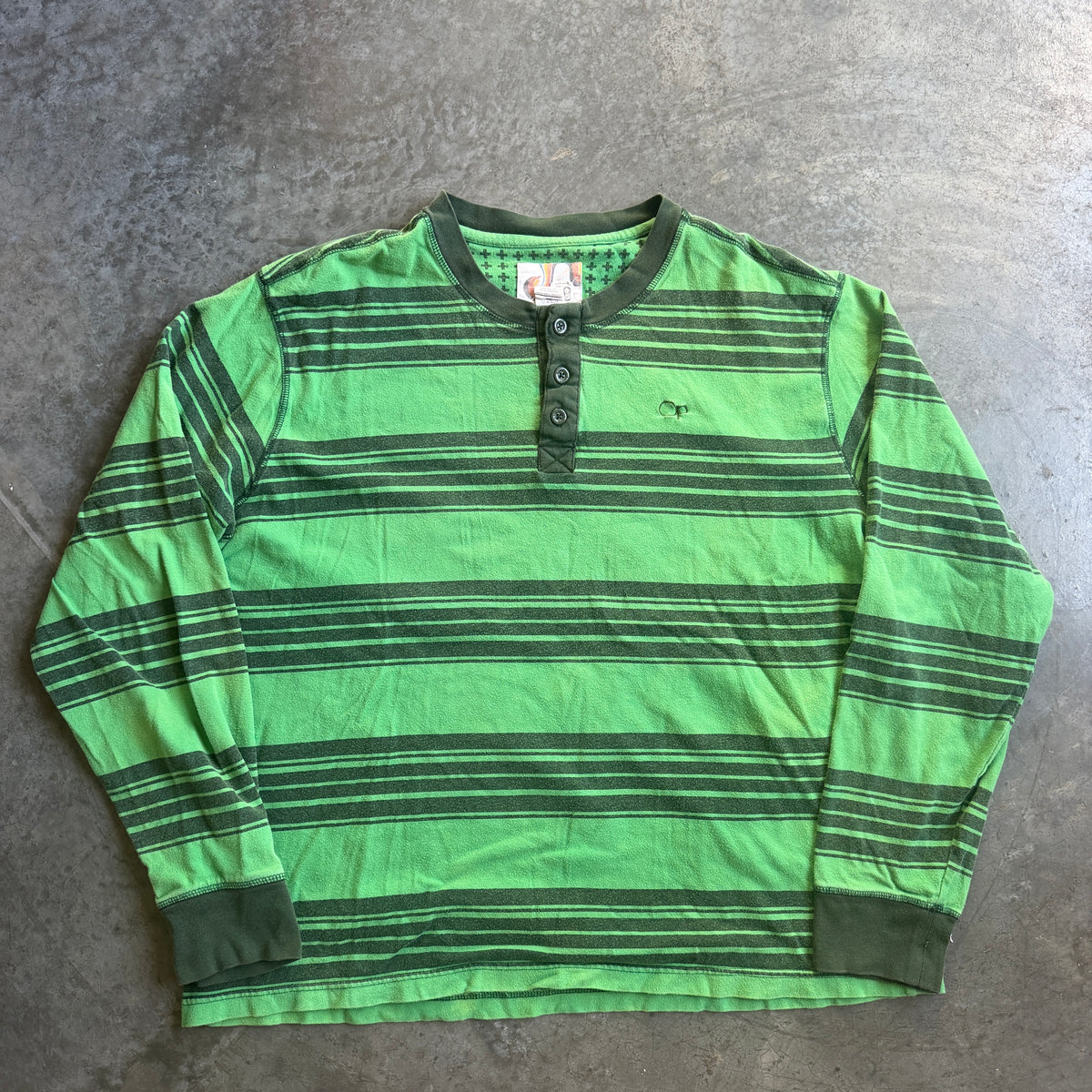 Ocean Pacific Striped Green Henley Long Sleeve Shirt 00's - XL