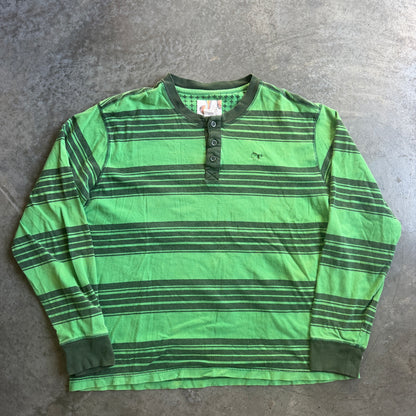 Ocean Pacific Striped Green Henley Long Sleeve Shirt 00's - XL