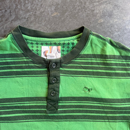 Ocean Pacific Striped Green Henley Long Sleeve Shirt 00's - XL