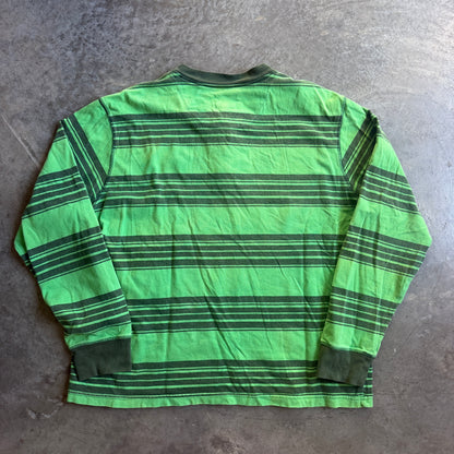 Ocean Pacific Striped Green Henley Long Sleeve Shirt 00's - XL
