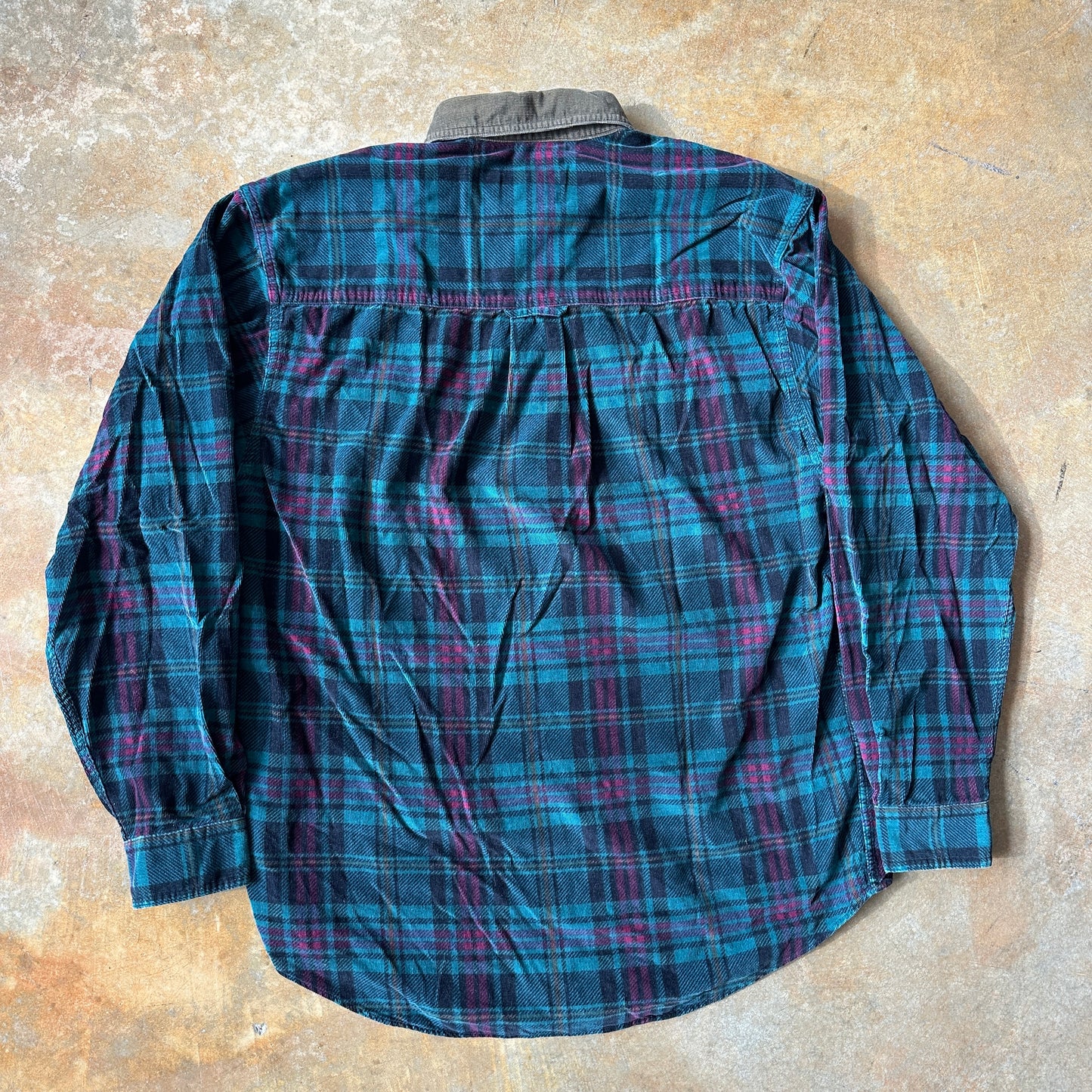 Eddie Bauer Colorful Plaid Flannel Shirt Corduroy Collar 90's - M