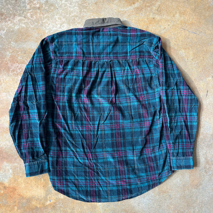 Eddie Bauer Colorful Plaid Flannel Shirt Corduroy Collar 90's - M