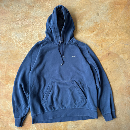 Nike Hoodie Sweatshirt Mini Swoosh Faded Blue Gray Tag 00's - L