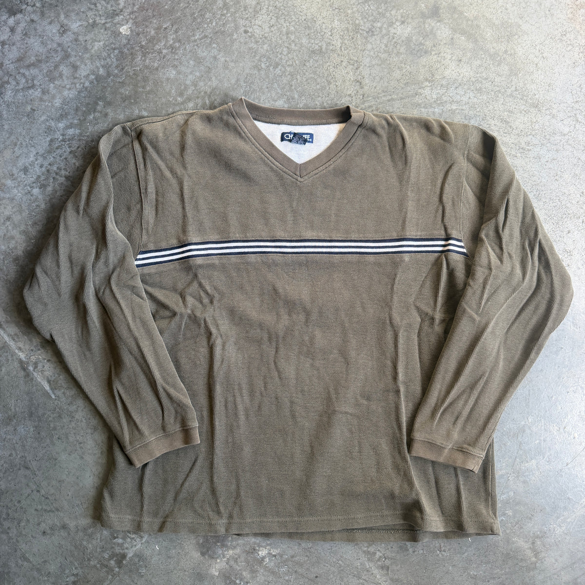 Cherokee Waffle Knit Stripe Surf Sweater Long Sleeve Shirt 00's - XL