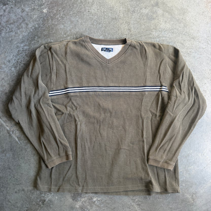 Cherokee Waffle Knit Stripe Surf Sweater Long Sleeve Shirt 00's - XL