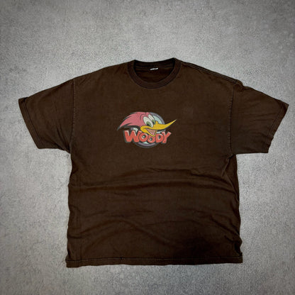 Woody Woodpecker Faded Graphic Brown Boxy Shirt 90's - XL
