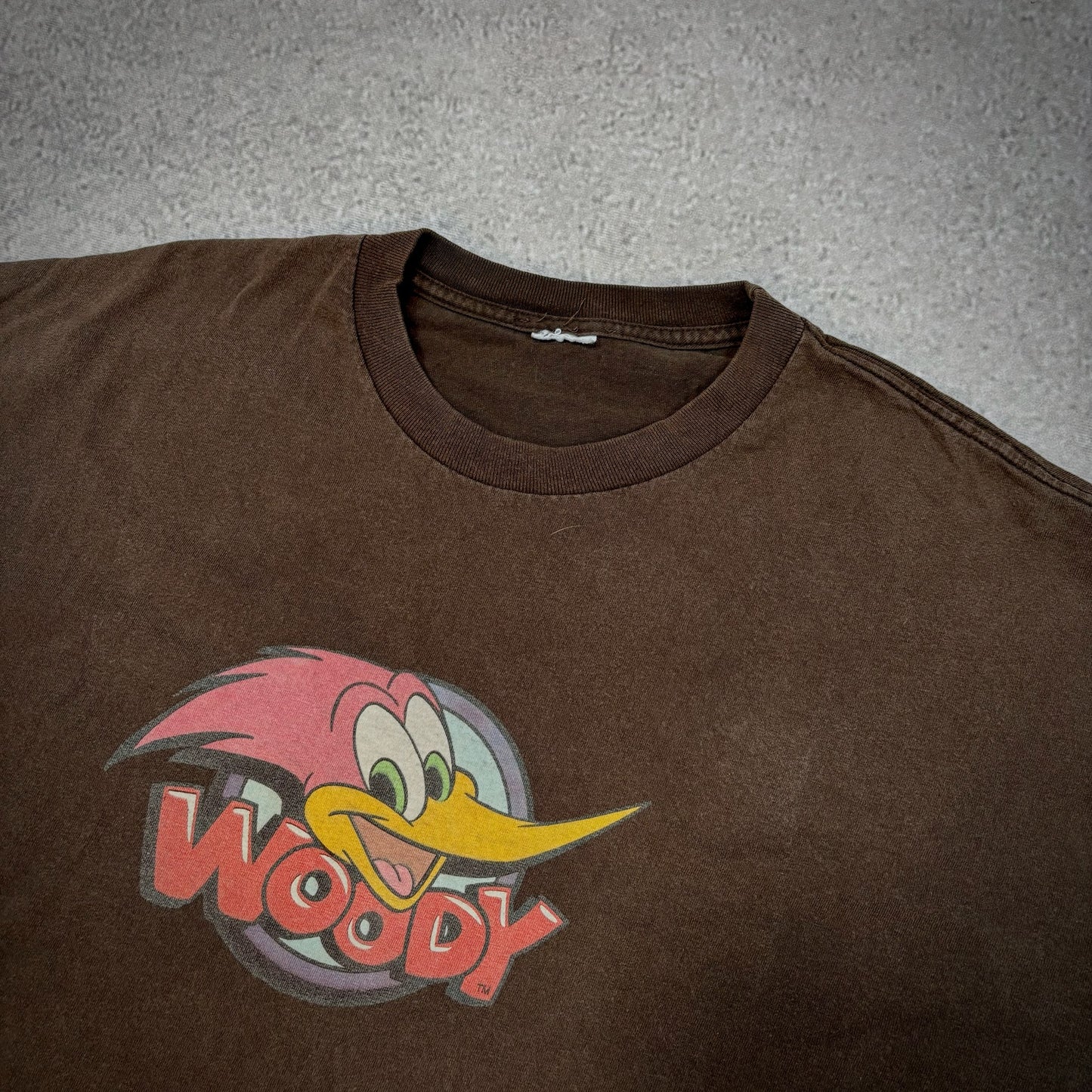 Woody Woodpecker Faded Graphic Brown Boxy Shirt 90's - XL