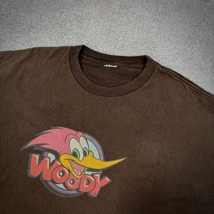 Woody Woodpecker Faded Graphic Brown Boxy Shirt 90's - XL