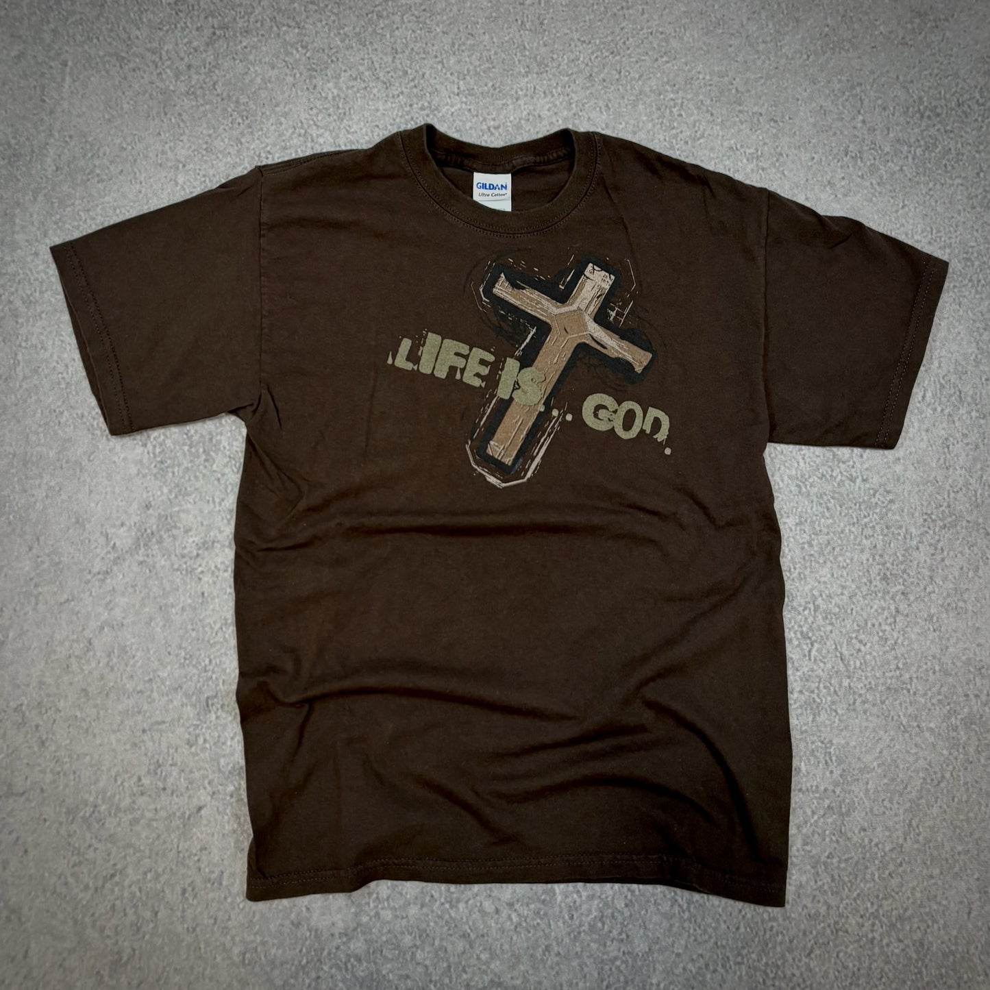 Life is God Christian Tee Shirt Brown 00's - S