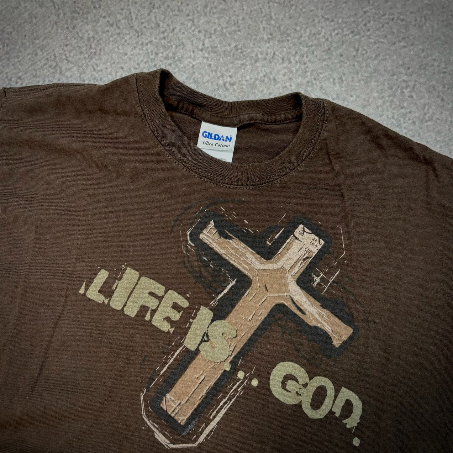 Life is God Christian Tee Shirt Brown 00's - S