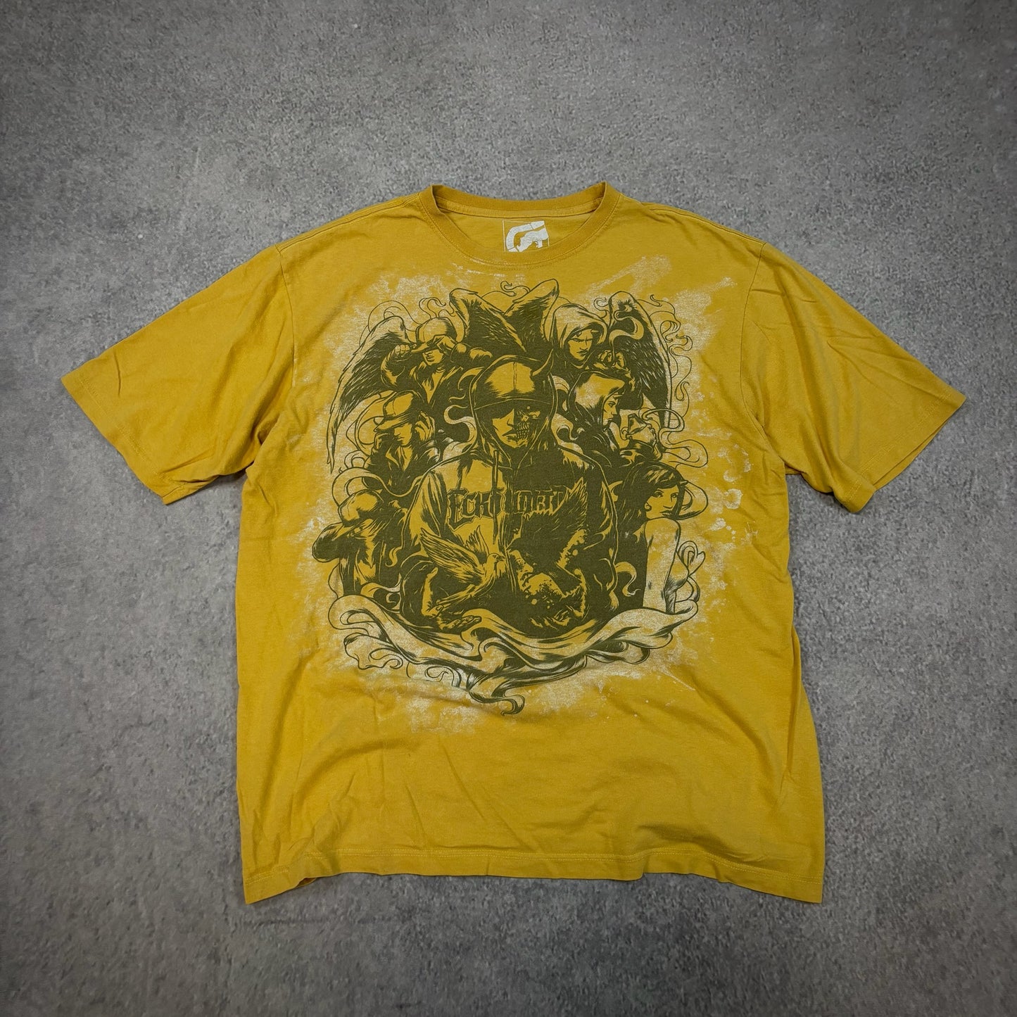 Ecko Unltd Yellow Classic Skull Y2K Style Skater Shirt 00's - 2XL