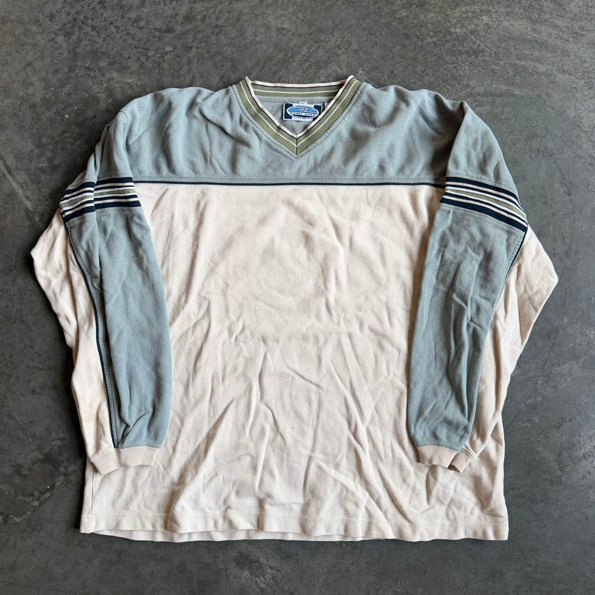 Point Zero Two Tone Stripe Sweatshirt Pullover 90's - XL