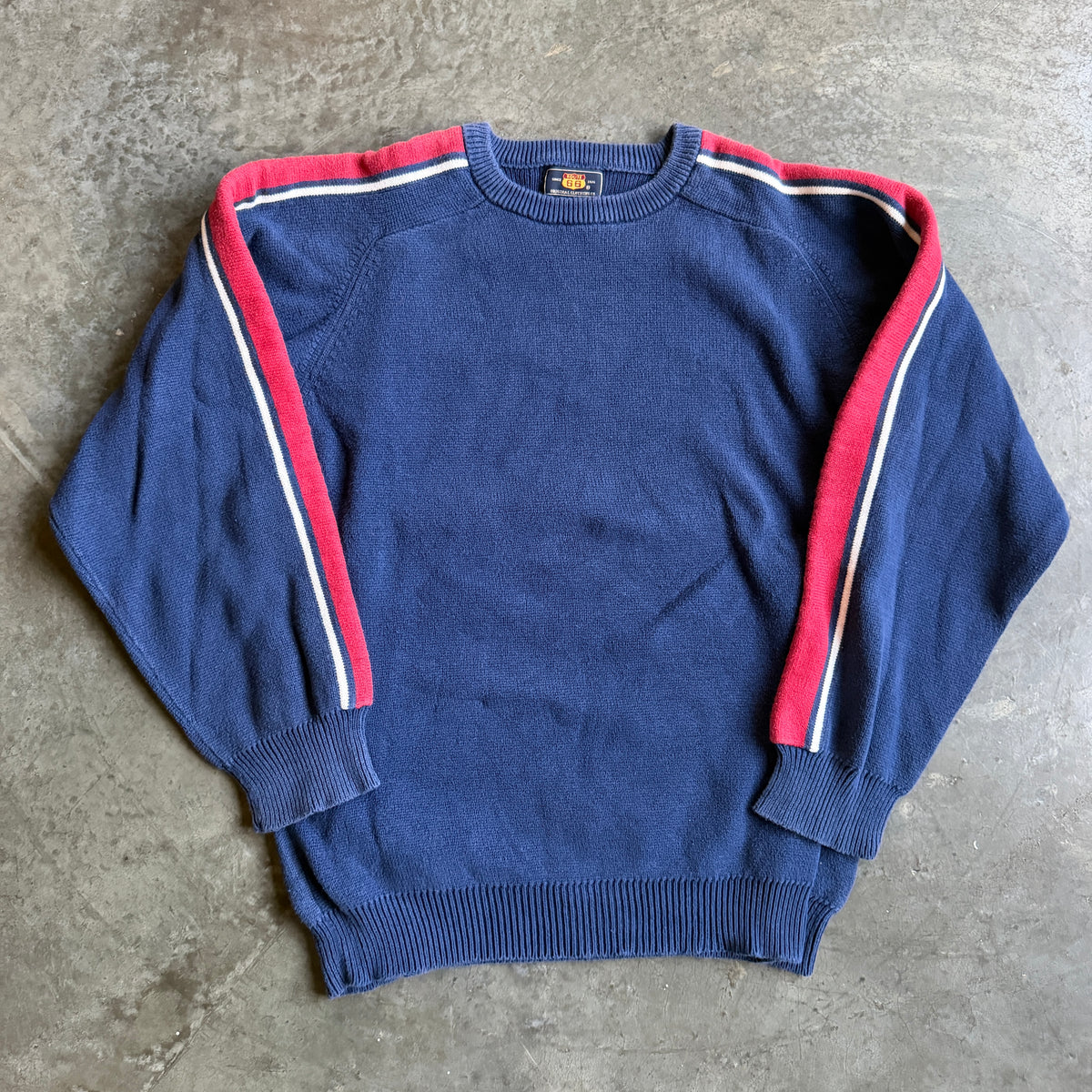 Blue Heavyweight Striped Sleeve Pullover Sweatshirt Surf 90's - L