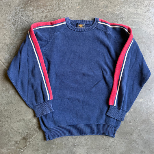 Blue Heavyweight Striped Sleeve Pullover Sweatshirt Surf 90's - L