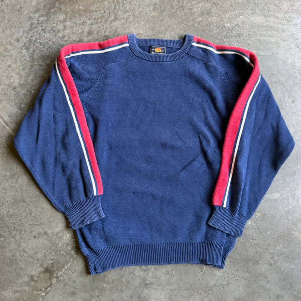 Blue Heavyweight Striped Sleeve Pullover Sweatshirt Surf 90's - L