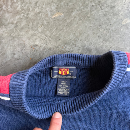 Blue Heavyweight Striped Sleeve Pullover Sweatshirt Surf 90's - L