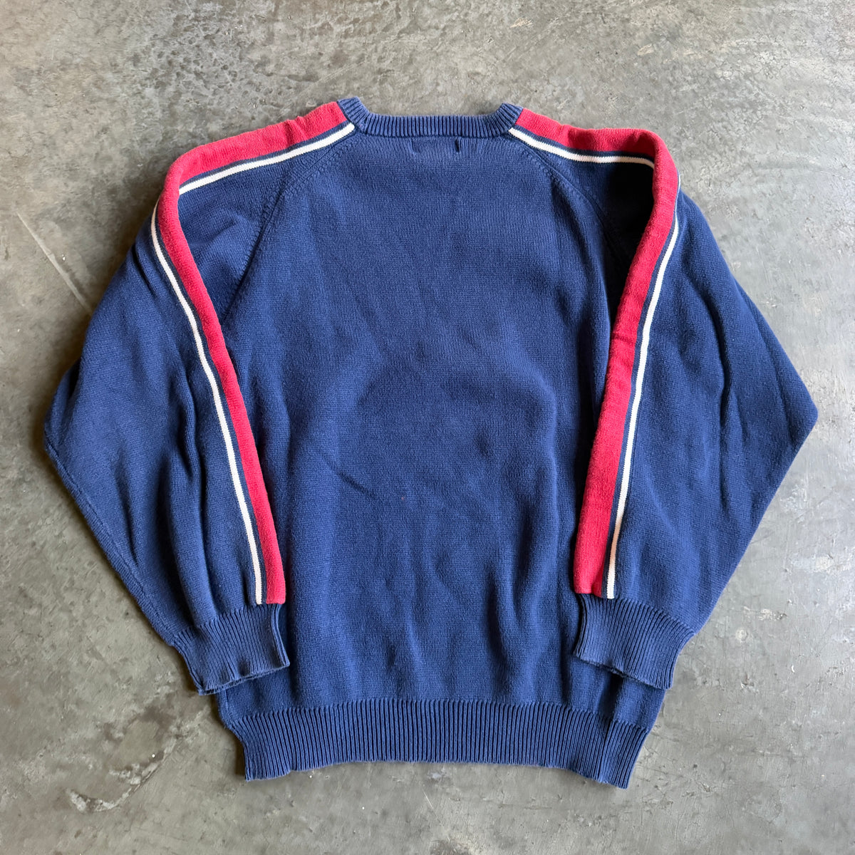 Blue Heavyweight Striped Sleeve Pullover Sweatshirt Surf 90's - L